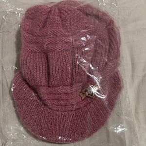 Pink Knit Women's Hat with Bow Accent